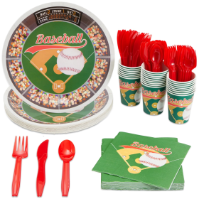 144 Piece Baseball Birthday Party Supplies with Baseball Plates, Napkins, Cups, and Cutlery for Boys and Girls, Decorations (Serves 24)